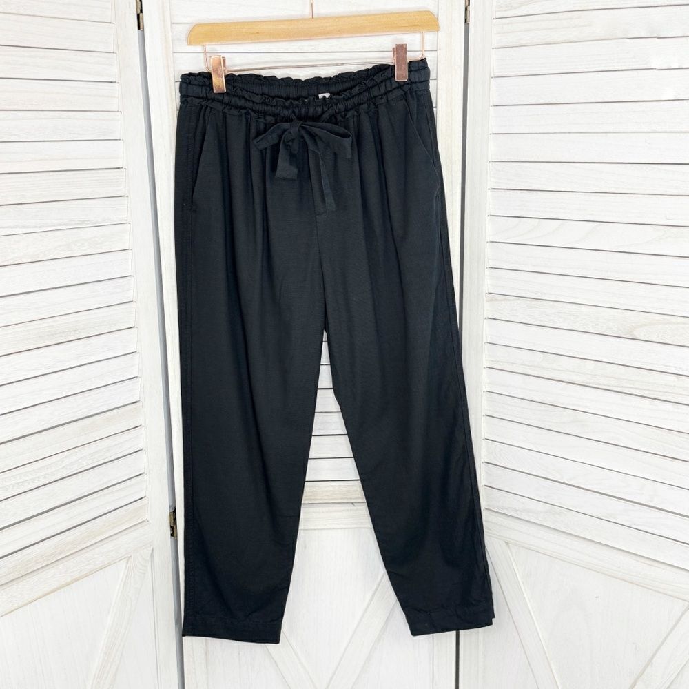 Gap Woven Slouchy Pull On Crop Pants Black XS Ruffle Drawstring Waist High Rise